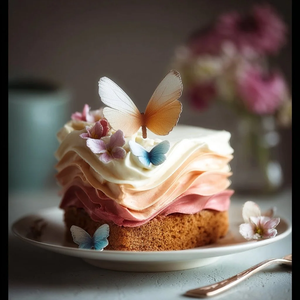 Pastel mariposa decorado en colores pastel, ideal para fiestas y celebraciones.