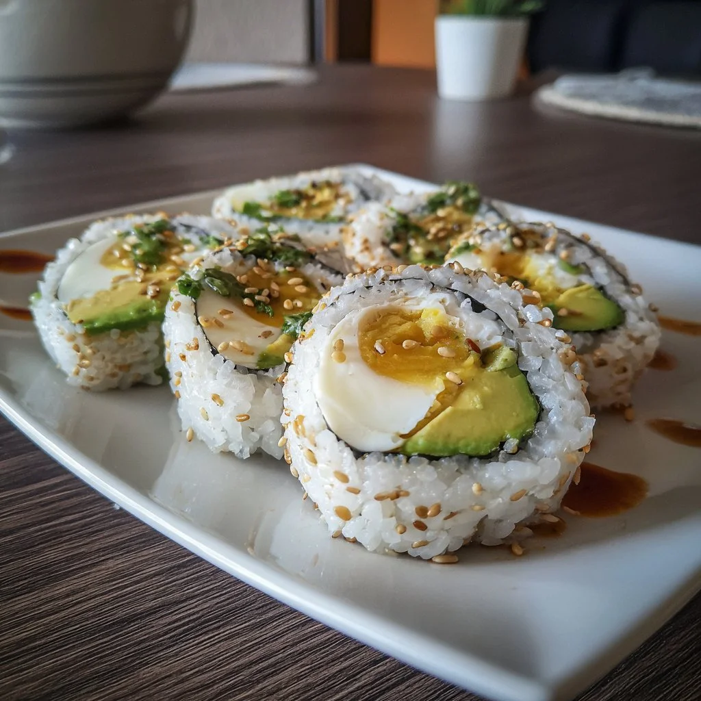 Roll de aguacate fresco y saludable sobre una tabla de cortar