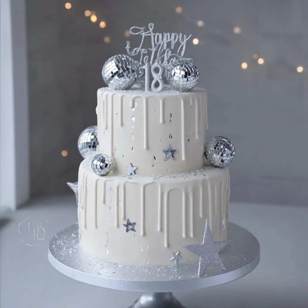Tarta de 18 años decorada para una fiesta disco en 2025