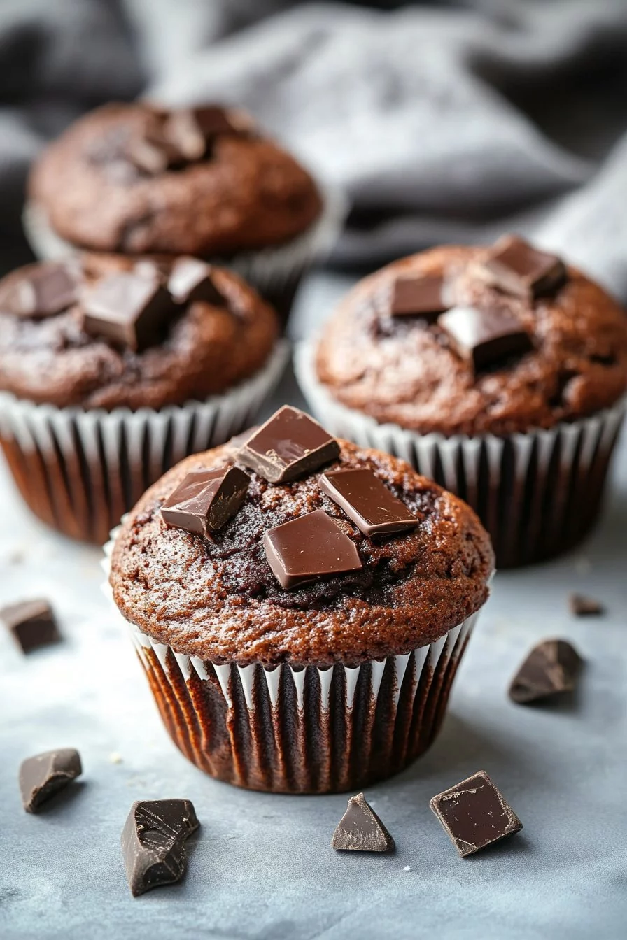 Muffins de chocolate jugosos con aceite y cacao