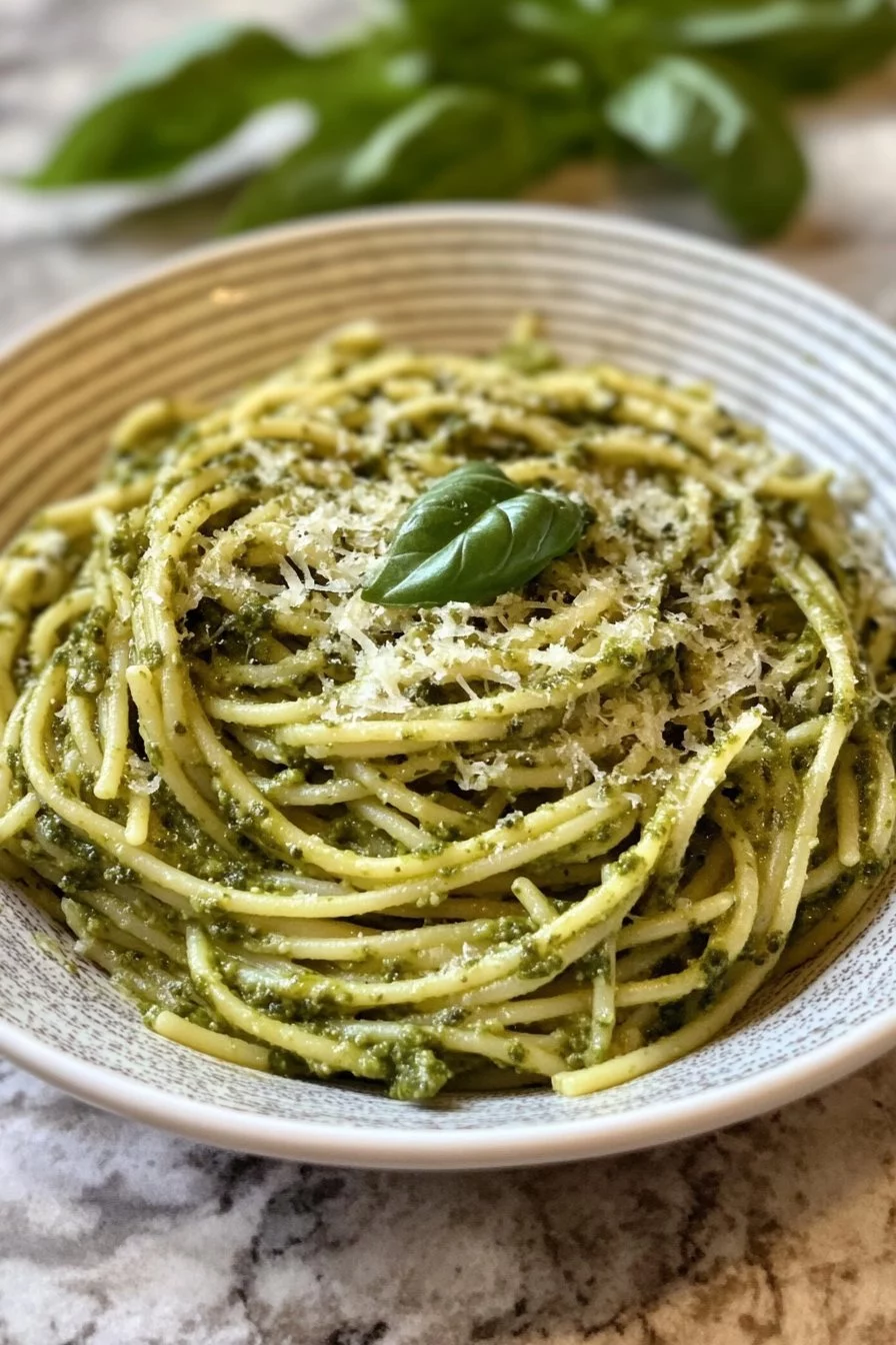 Pasta de pollo con pesto