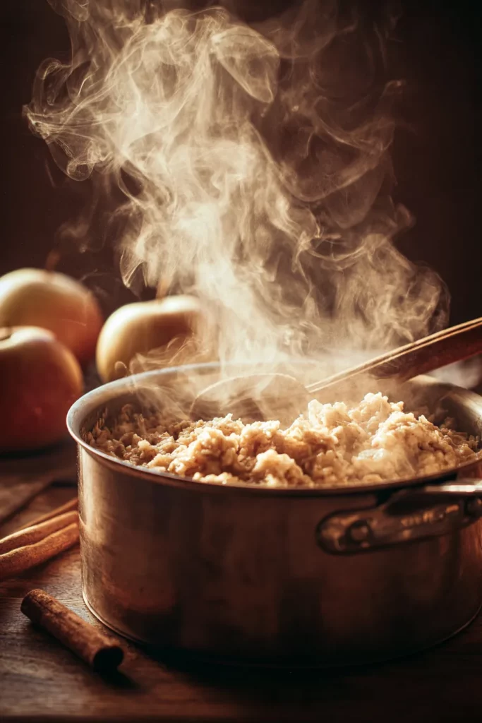 Cocinando avena con manzana y canela