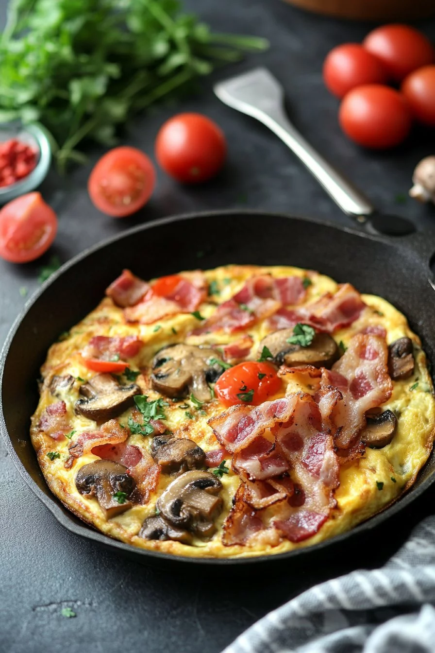Receta de Tortilla de Bacon y Champiñones Keto - FÁCIL "Una Sartén"