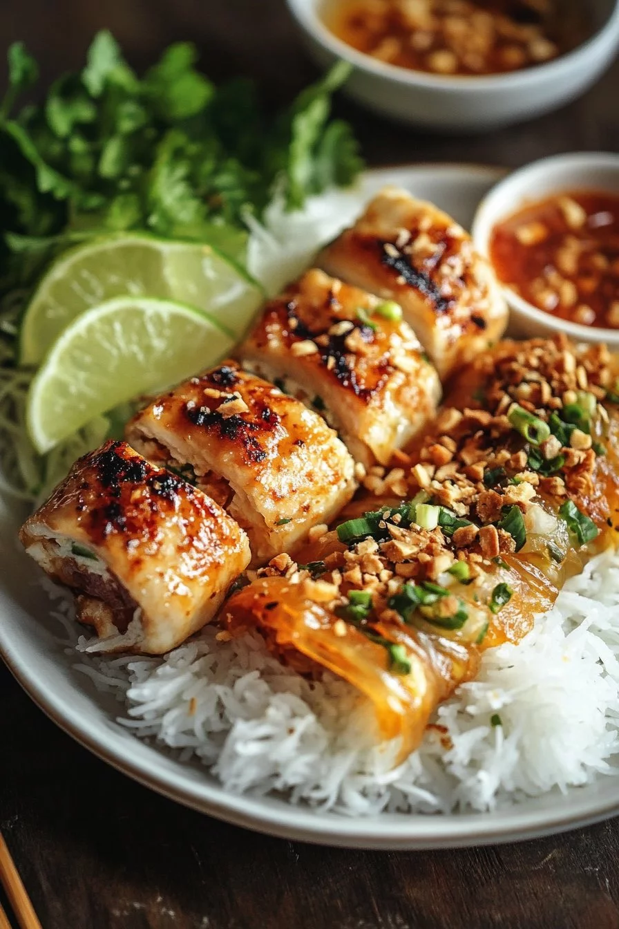 Rollos de papel de arroz con pollo Bang Bang gigante