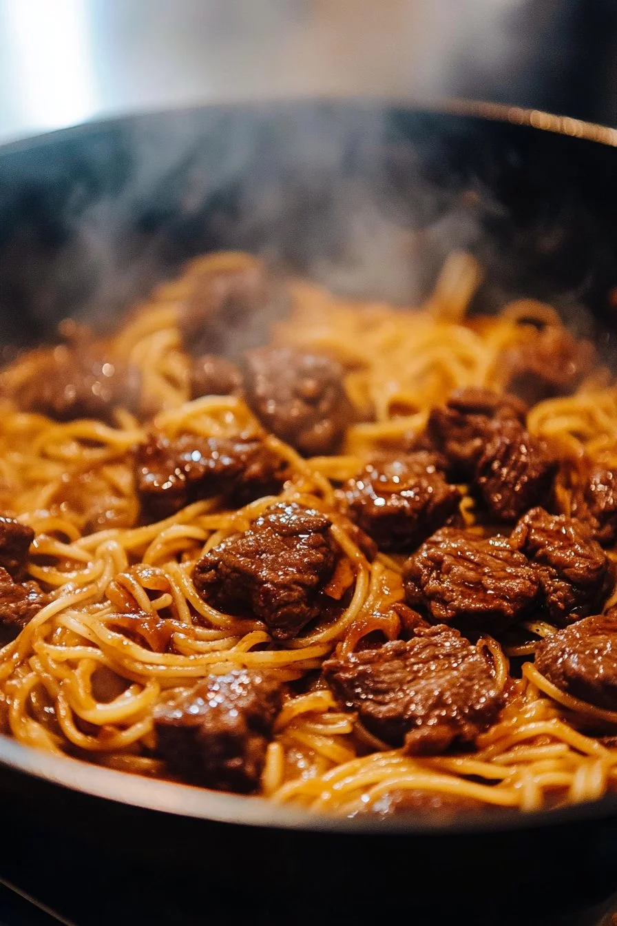 Pasta de Res BBQ con Miel en una Sola Sartén