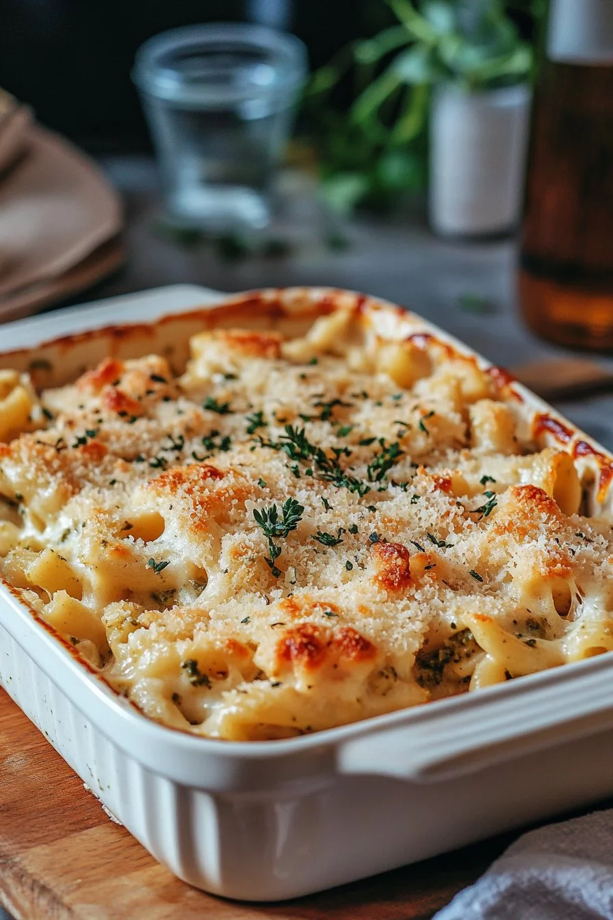 Horneado de Pasta con Pollo y Pesto Cremoso