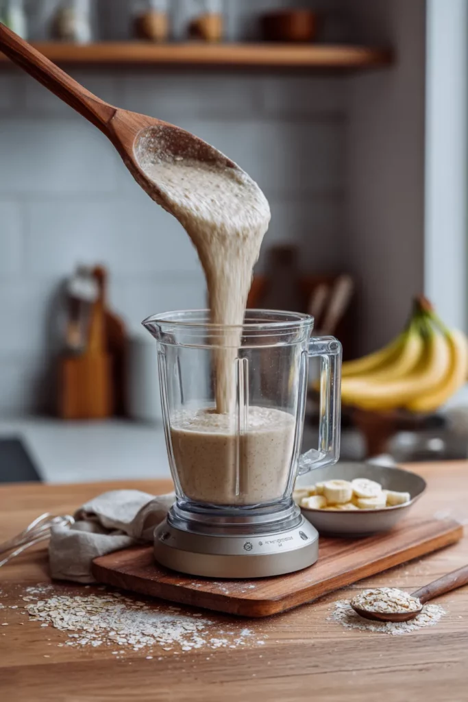 Panqueques de avena y plátano en licuadora
