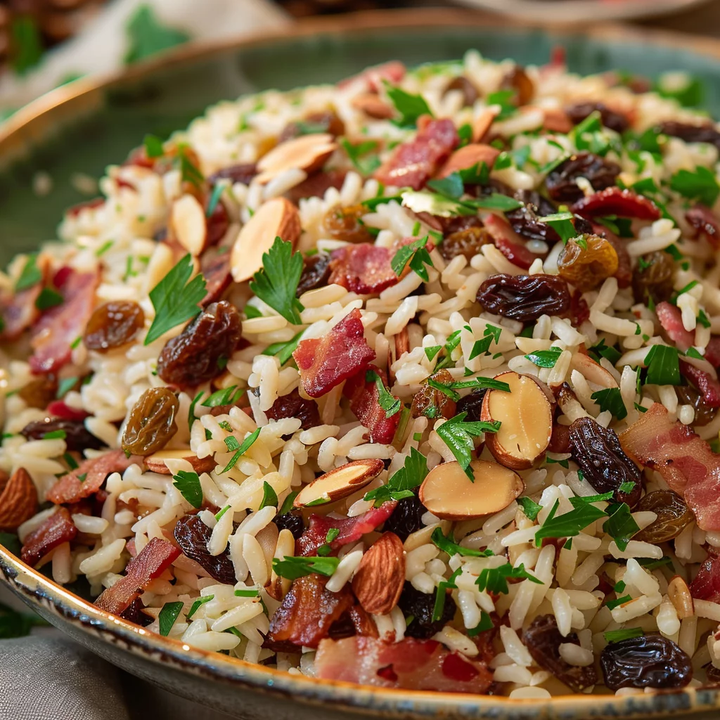 Arroz Navideño Con Almendra Pasas y Tocino