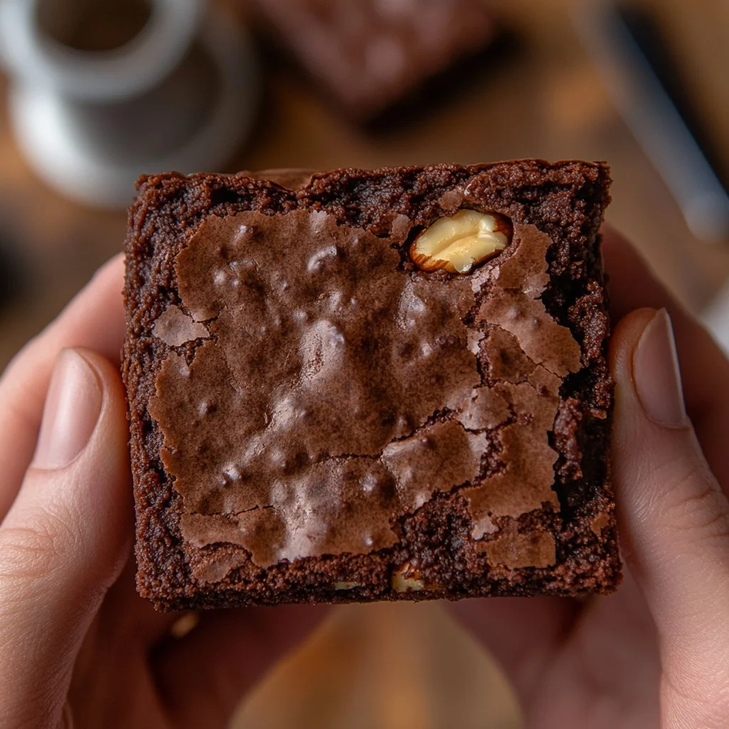 Brownies caseros decadentes recién horneados en un plato.