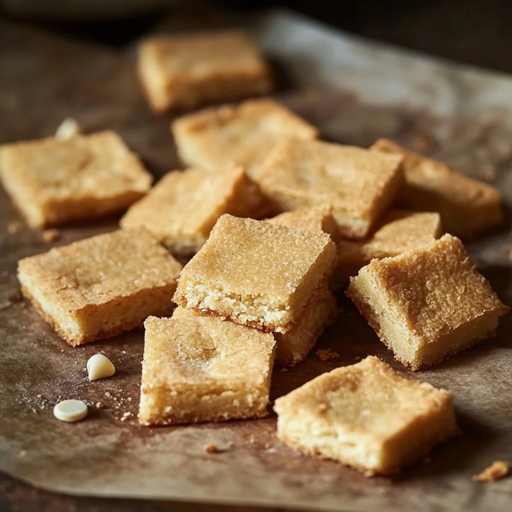Brownies de chocolate blanco recién horneados en un plato