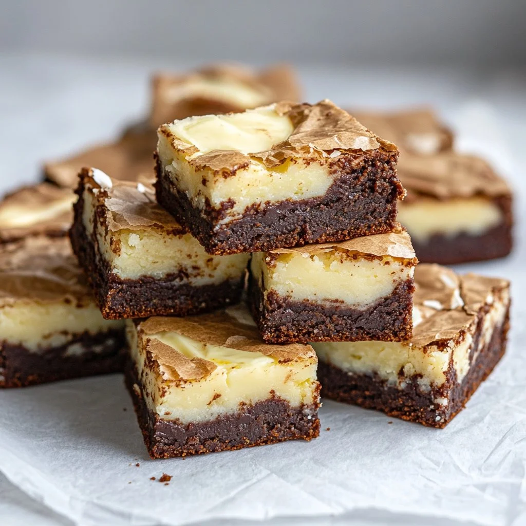 Brownies de chocolate blanco recién horneados en un plato