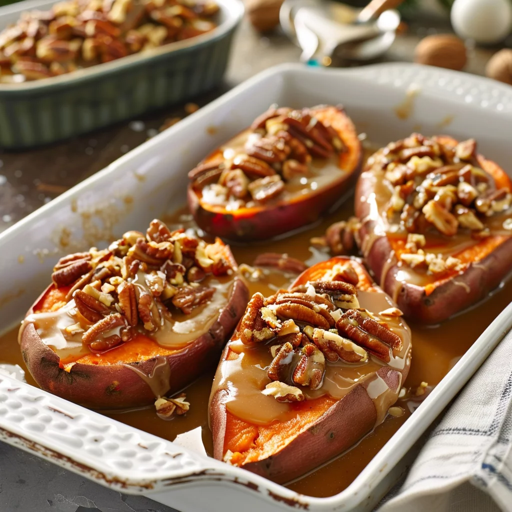 Camote Al Horno Estilo Navidad Con Glaseado de Canela y Nuez Crocante