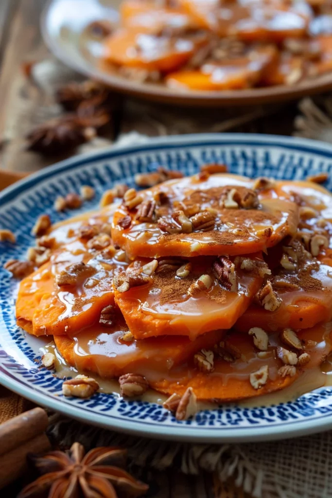 Camote Festivo Con Glaseado de Canela y Nuez Dulce Crocante - ¡Dulzura Navideña que Deleitará tus Sentidos!