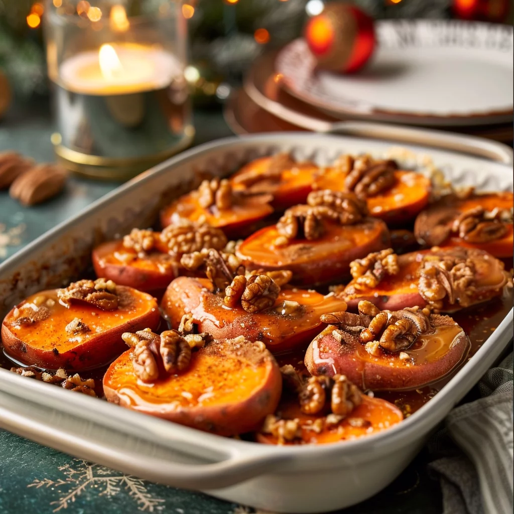 Camote Navideño Con Glaseado de Canela y Nuez Caramelizada Crujiente