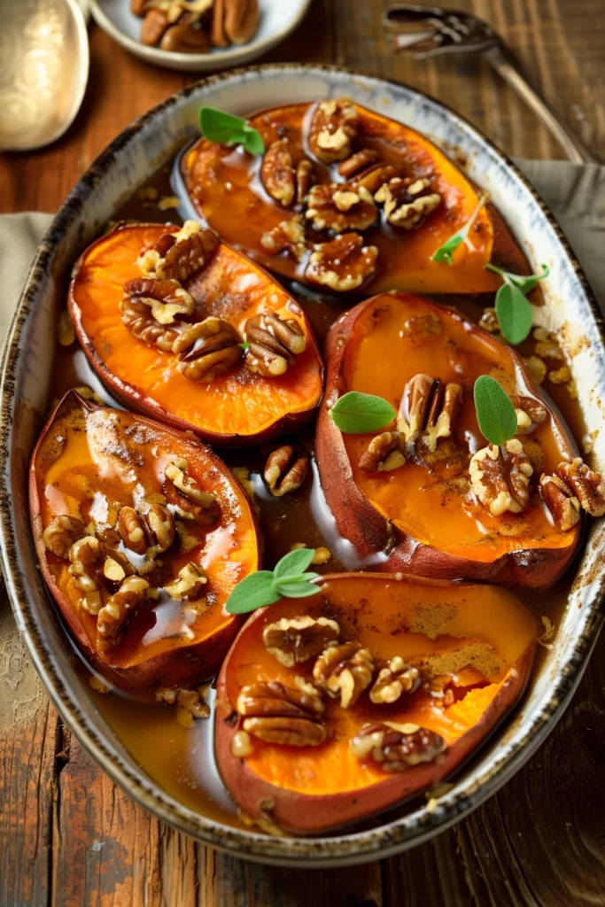 Camote Otoñal Glaseado Con Canela y Nuez Tostada Crujiente: Delicia Dorada y Especiada