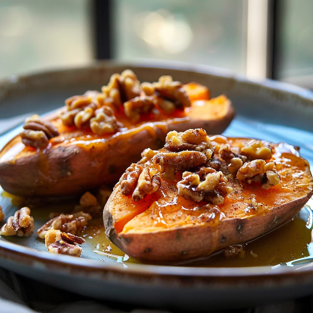 Camote Otoñal Glaseado Con Canela y Nuez Tostada Crujiente