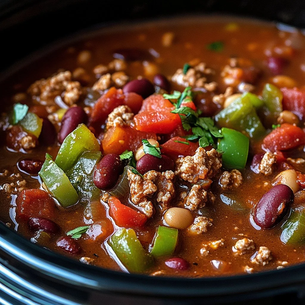 Receta de Chili Casero servido en un plato decorativo.