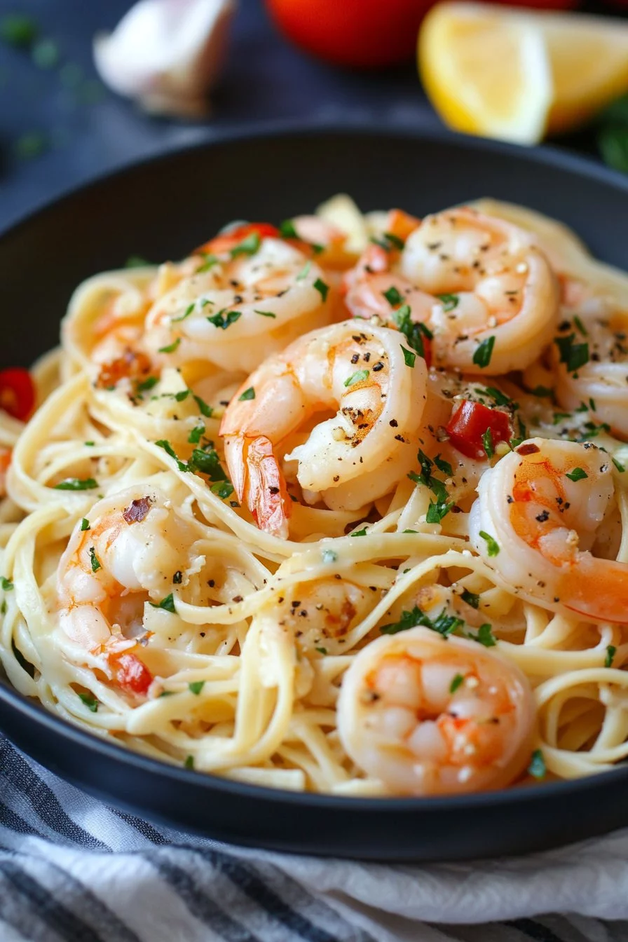 Receta de Linguini Cremoso con Camarones (con Ajo)