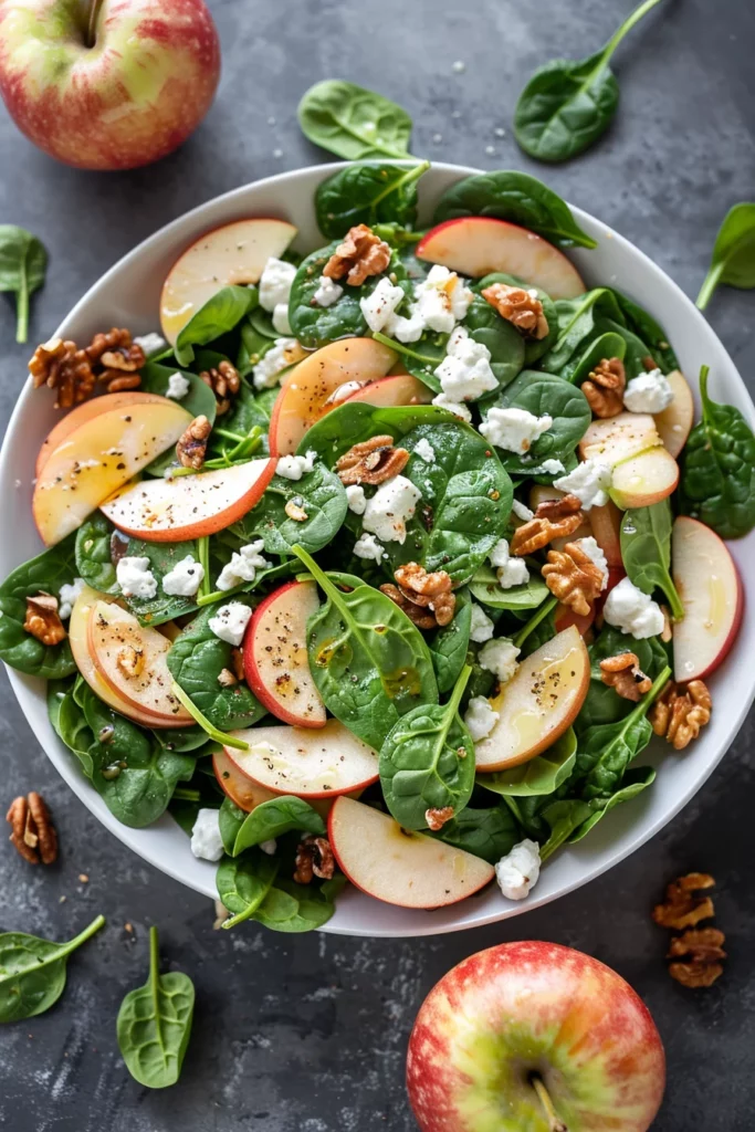 Ensalada de Manzana Espinacas y Queso de Cabra Con Toque de Nuez - ¡Sabor Explosivo en Cada Bocado!