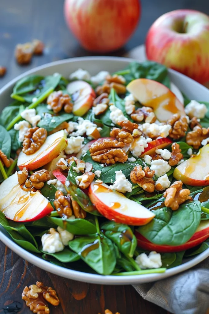 Ensalada de Manzana Espinacas y Queso de Cabra Con Toque de Nuez - ¡Sabor Explosivo en Cada Bocado!
