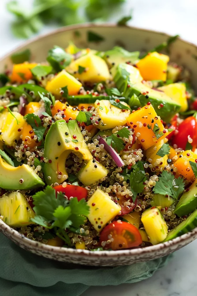 Ensalada de Quinoa Con Aguacate Mango y Piña - ¡Sabor Exótico y Refrescante!