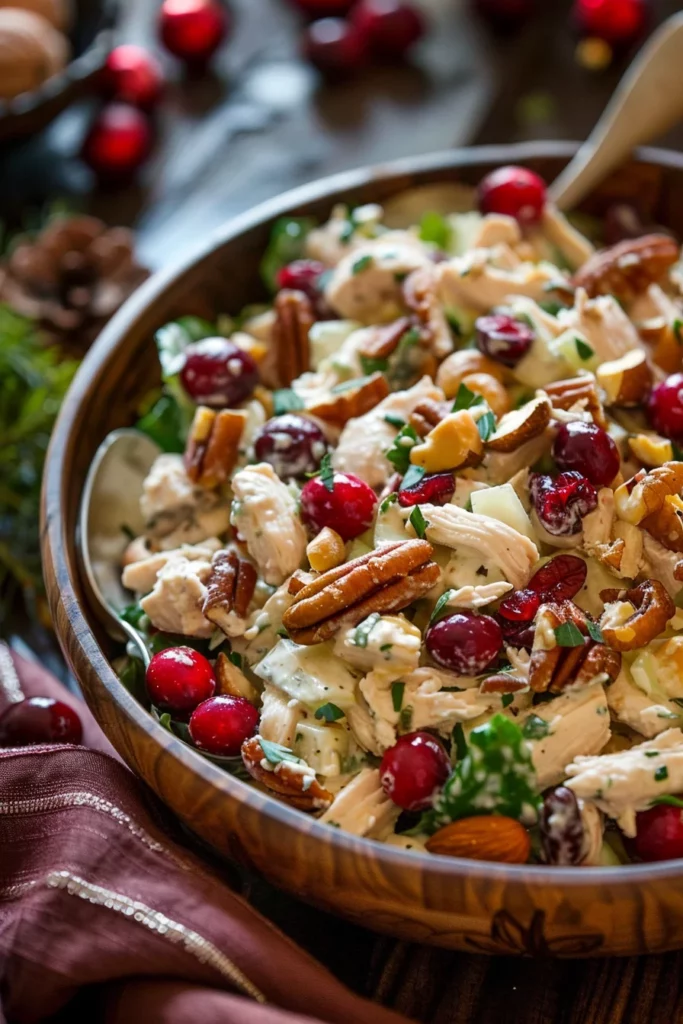 Ensalada Navideña de Pollo Cremoso Con Arándanos y Nuez Crocante: ¡Explota tu paladar con esta delicia inigualable!