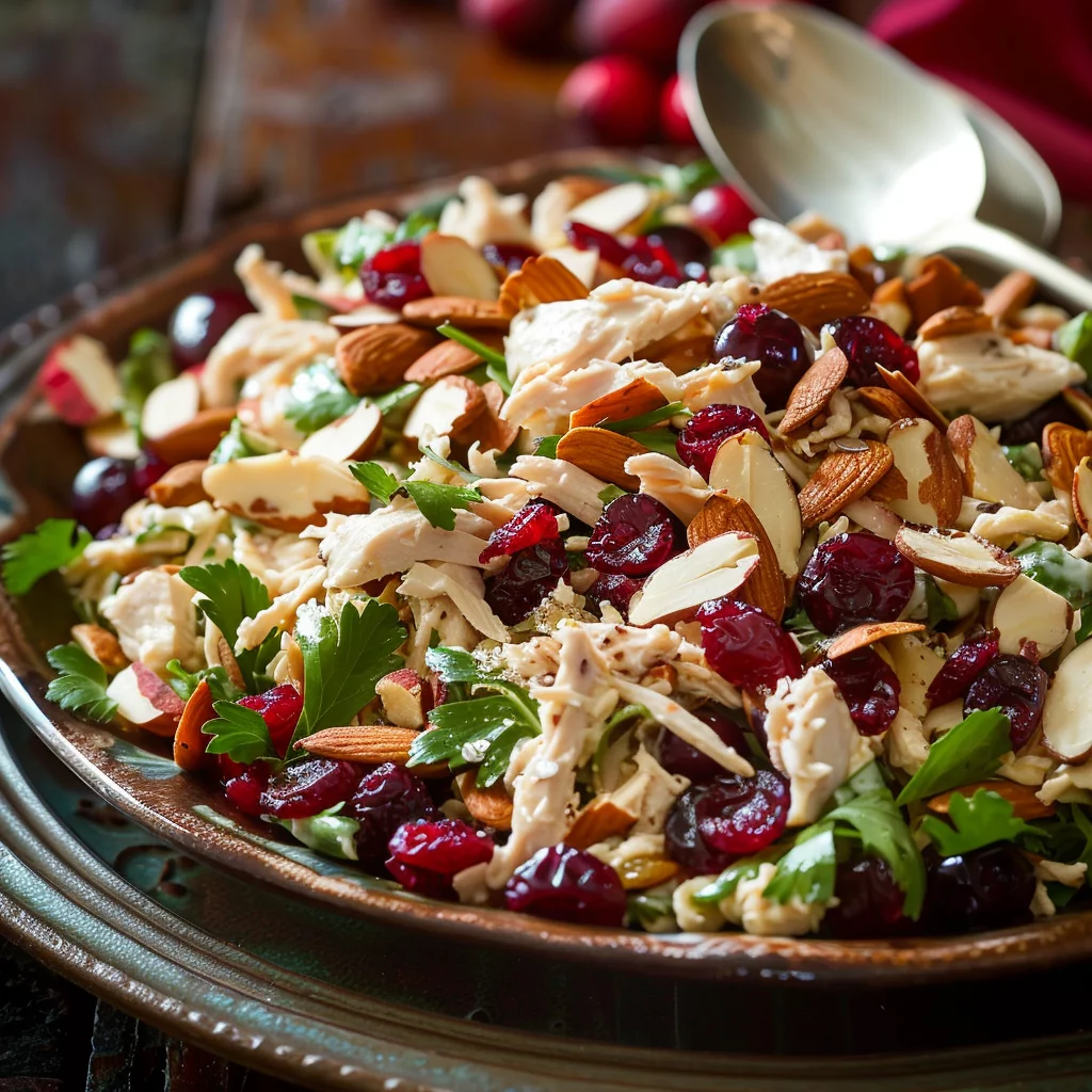 Ensalada Navideña de Pollo Cremoso Con Arándanos y Nuez Crocante