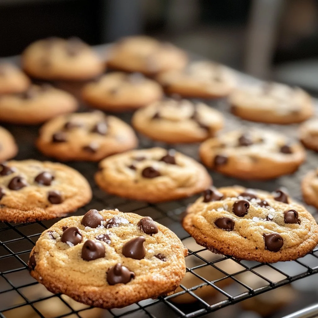 Galletas de chocolate chips crujientes y masticables recién horneadas