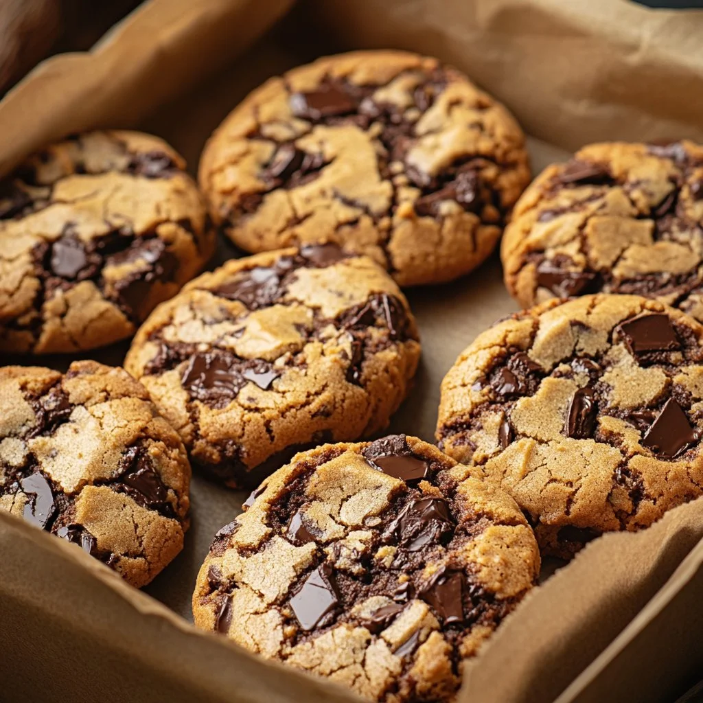 Galletas de chocolate con chips y mantequilla marrón recién horneadas