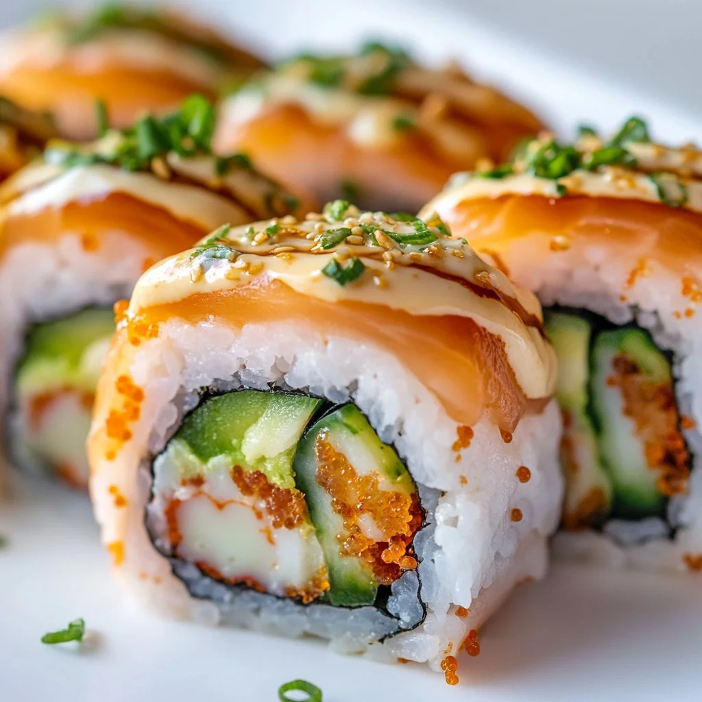 Hamburguesa de pollo sushi con ingredientes frescos y presentación apetitosa.