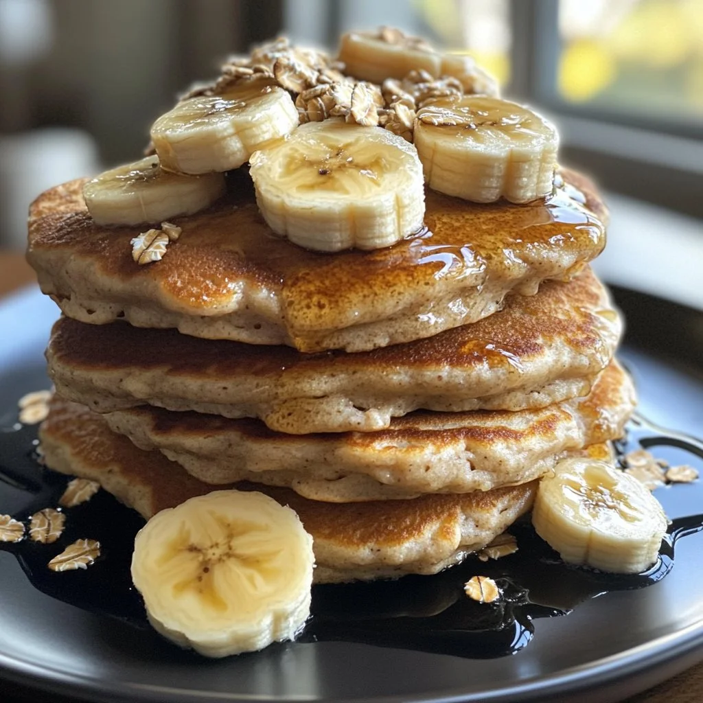 Imagen de hotcakes de avena y plátano listos para disfrutar