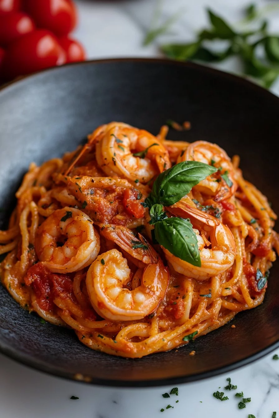 Pasta con Camarones Rosados - Salsa Italiana Rosa