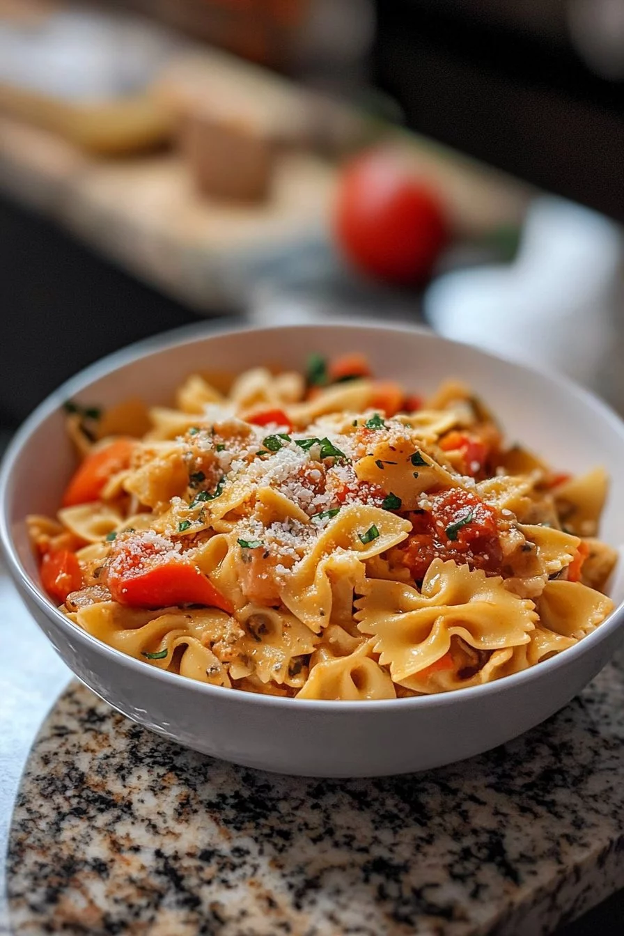 Pasta cremosa con pimientos asados