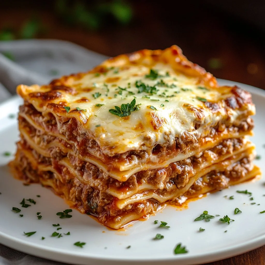 Deliciosa lasaña de un millón de dólares con capas de pasta y salsa casera.