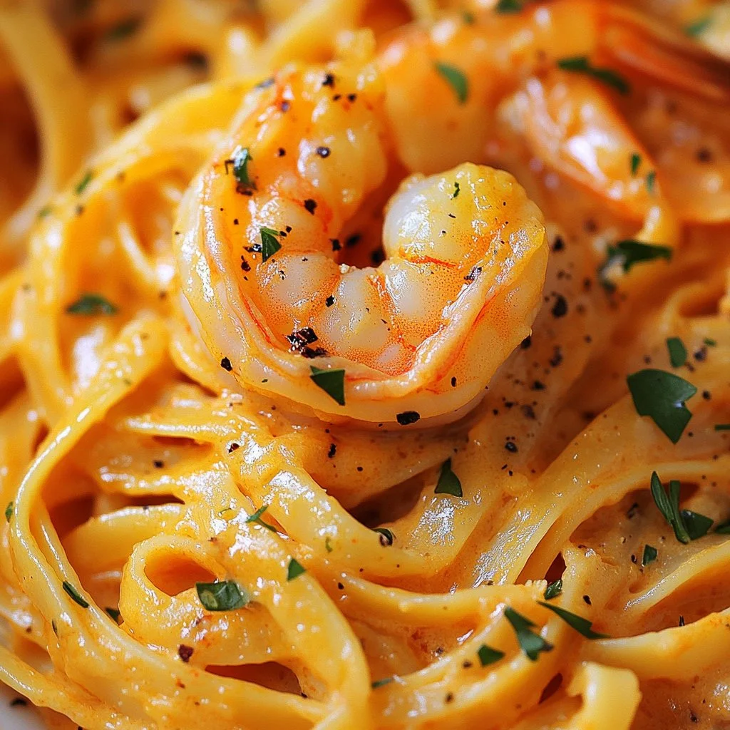 Plato de Linguini Cremoso con Camarones en salsa cremosa