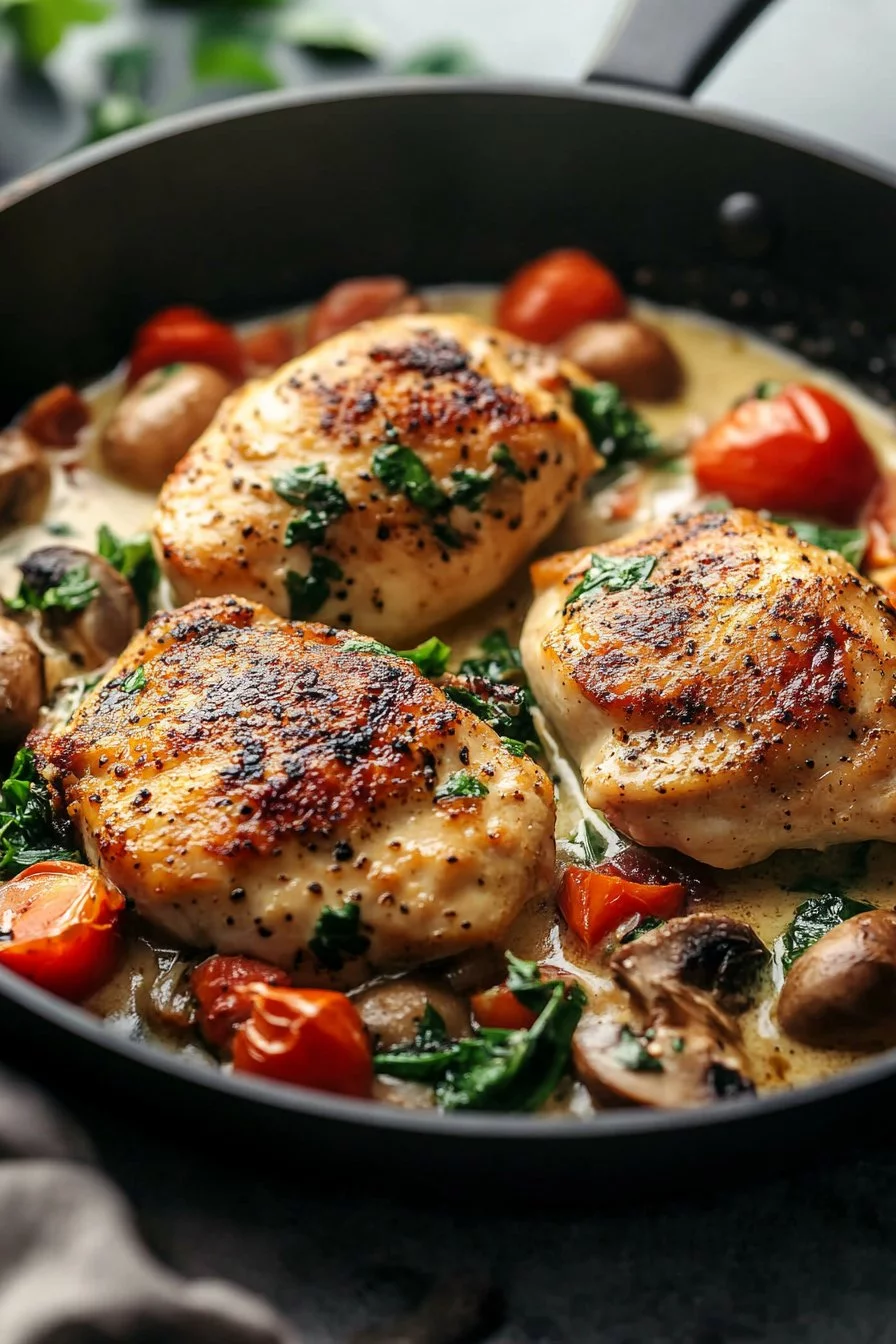 Pollo Cremoso al Ajo de Estilo Toscano en Sartén