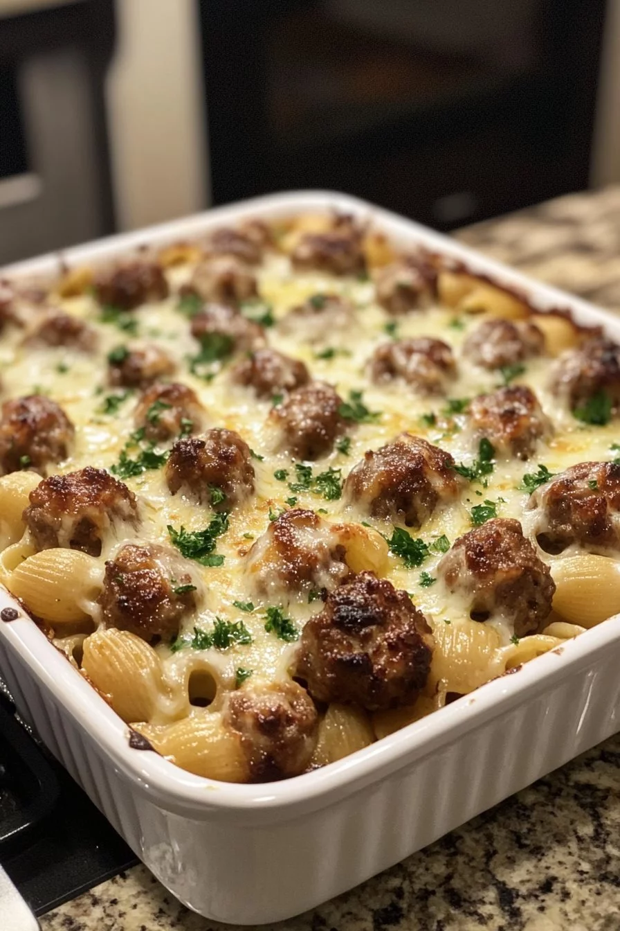 Bocados de Carne con Pasta Shell Cremosa