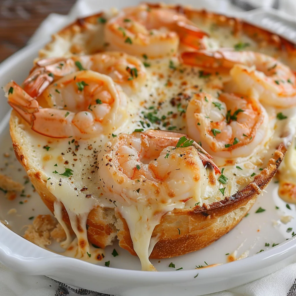 Pan de Ajo con Queso, Camarones y Queso Asado