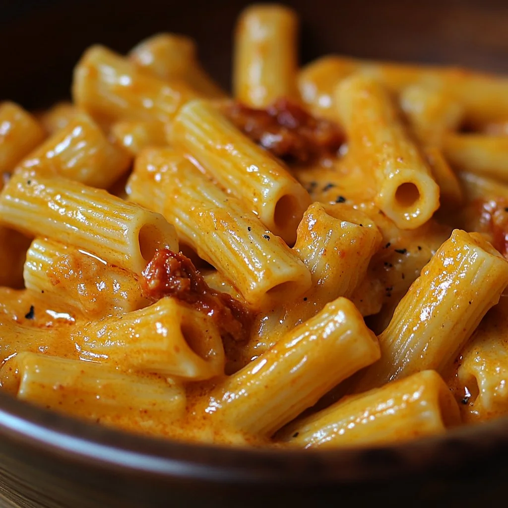 Plato de Pasta con Tomates Secados al Sol listo para servir