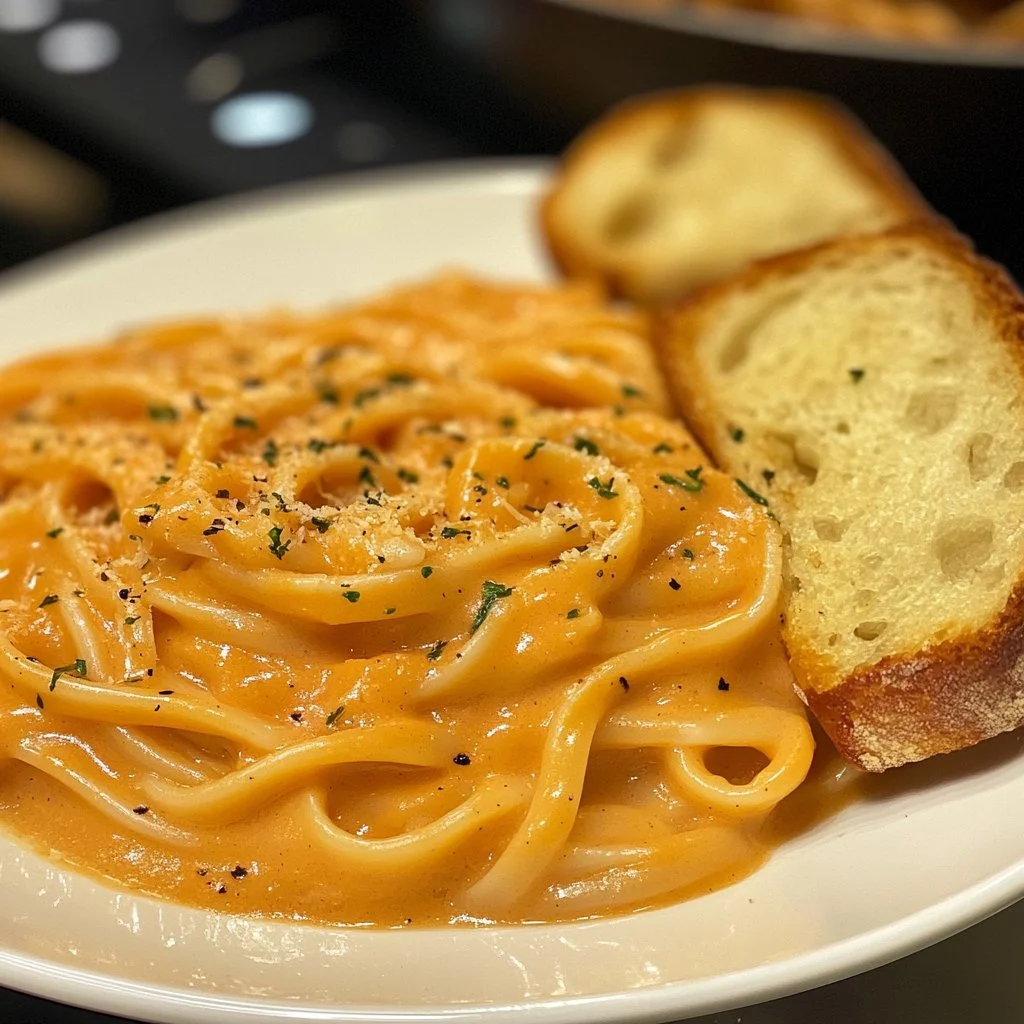 Plato de pasta cremosa con ajo, ideal para una comida deliciosa