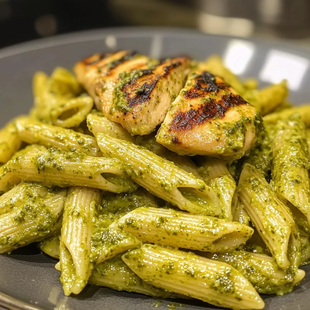 Plato de Pasta Cremosa con Pesto en una sola olla, listo para disfrutar.