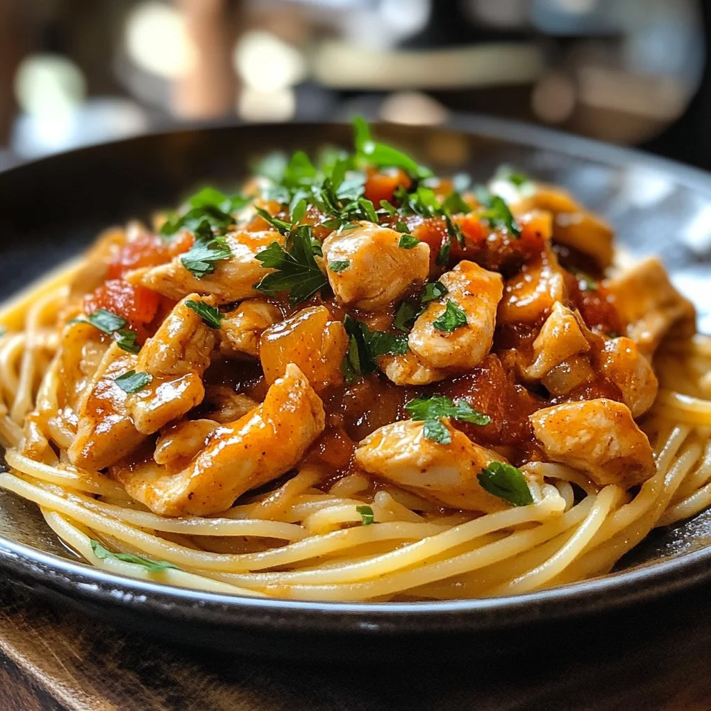 Plato de Pasta de Pollo Cásame servido con verduras frescas