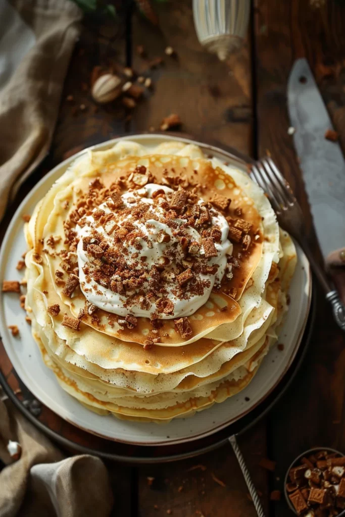 Pastel de Crêpes con Vainilla y Speculoos: ¡Sabor celestial en cada bocado!