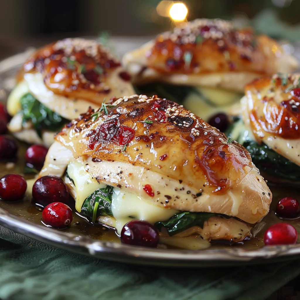Pechugas de Pollo Gourmet Rellenas de Brie Espinacas y Arándanos Caramelizados