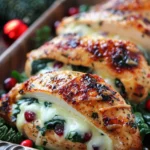 Pechugas de Pollo Navideñas Rellenas Con Arándanos Espinacas y Queso Brie