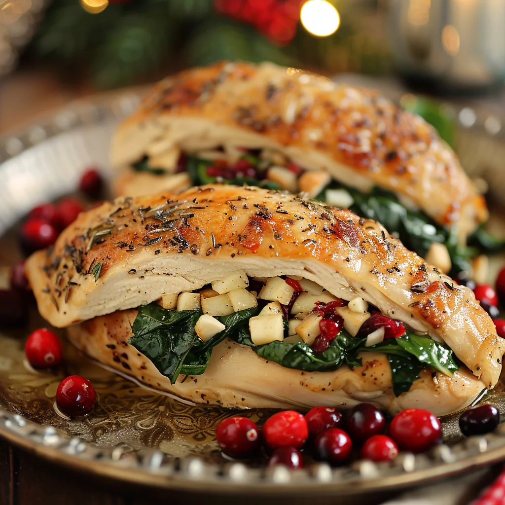 Pechugas de Pollo Navideñas Rellenas Con Arándanos Espinacas y Queso Brie