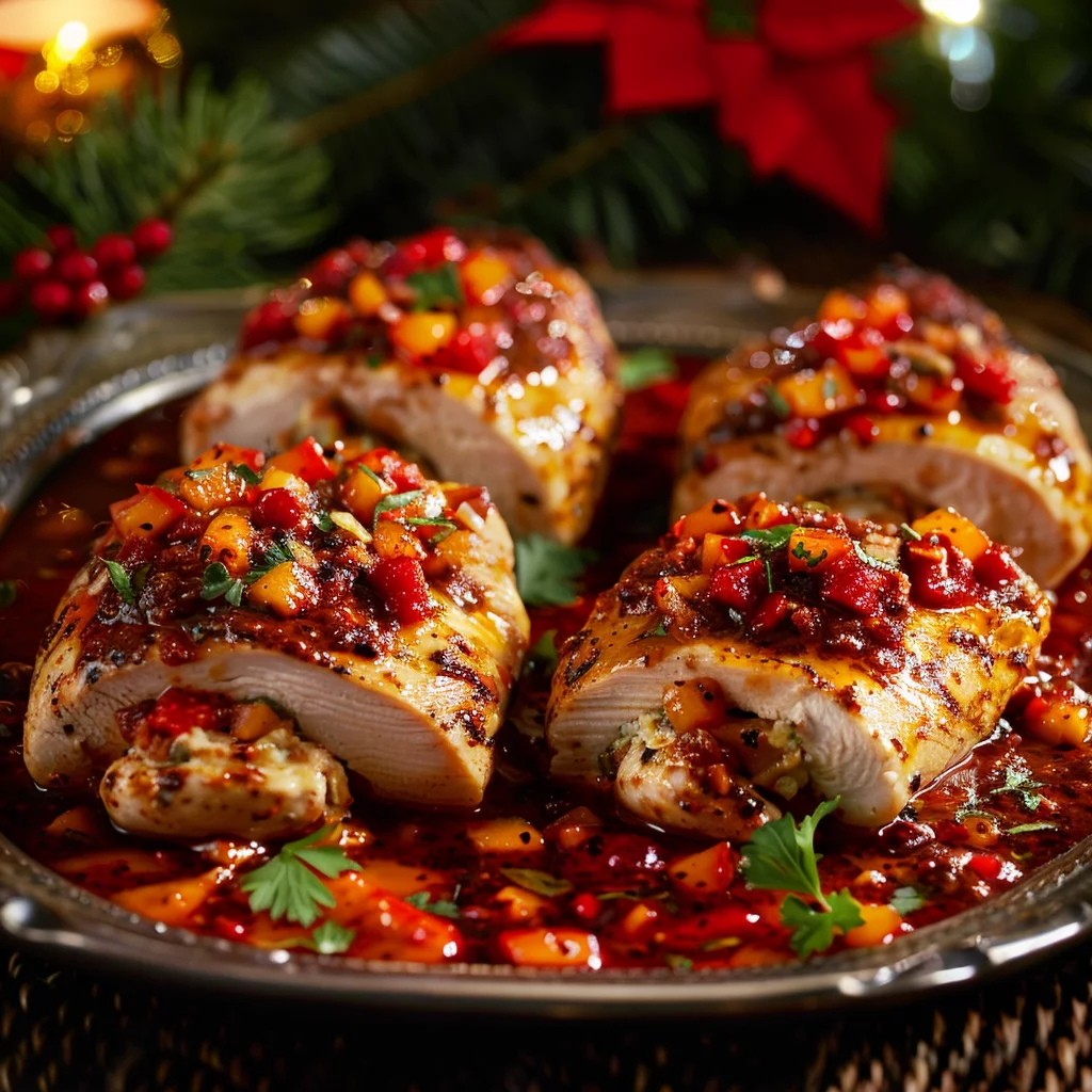 Pechugas Rellenas en Salsa de Frutos Rojos Con Chipotle Para La Navida