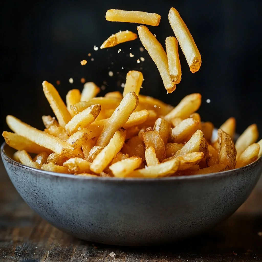Salchipulpos acompañados de papas fritas en un plato colorido