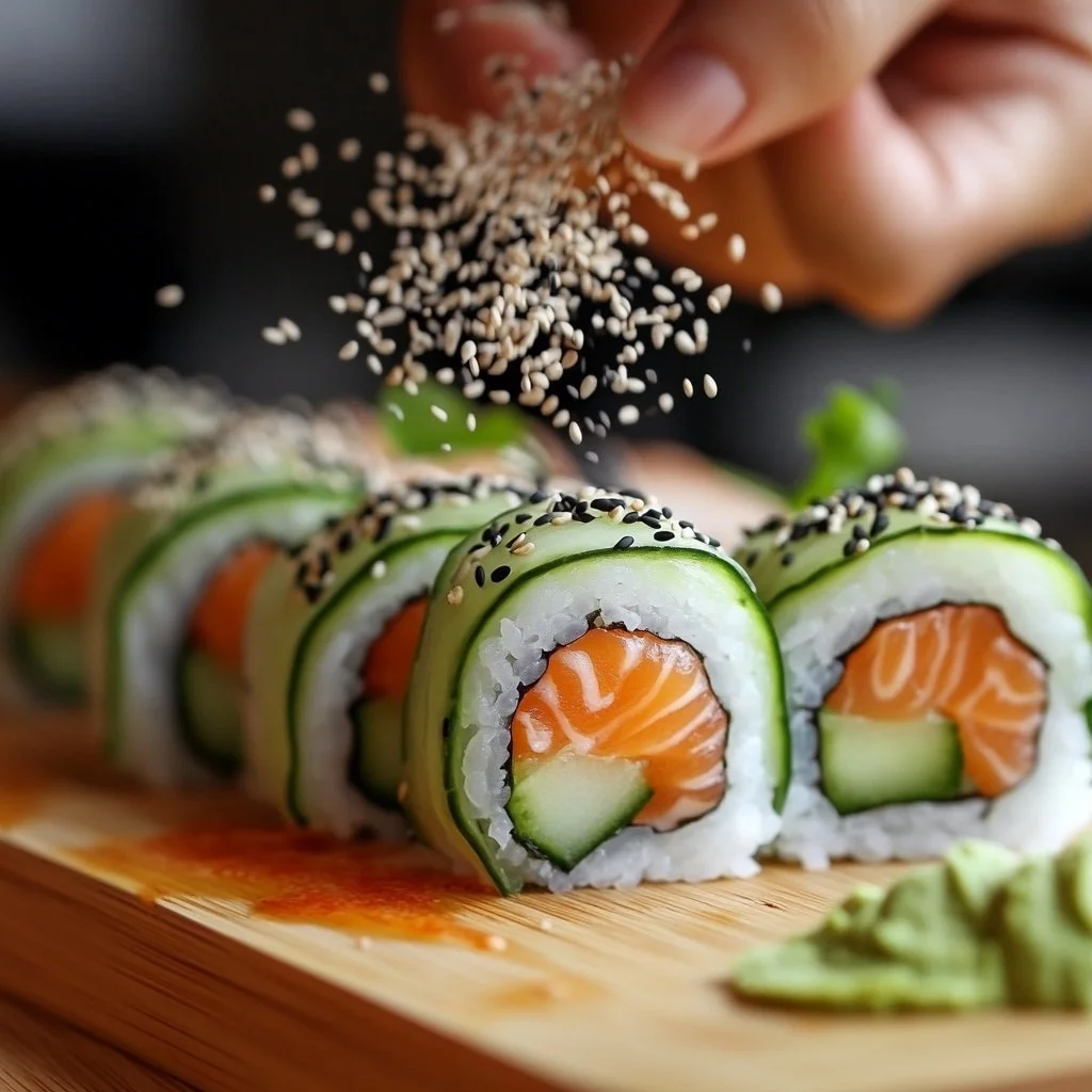 Sushi de pepino y aguacate fresco y delicioso