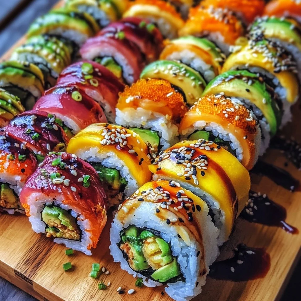 Plato de sushi casero con ingredientes frescos y coloridos.